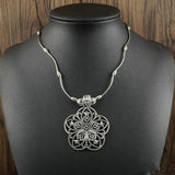 Ethnic Tibetan Hollow Flower Pendant Antique Silver Necklace