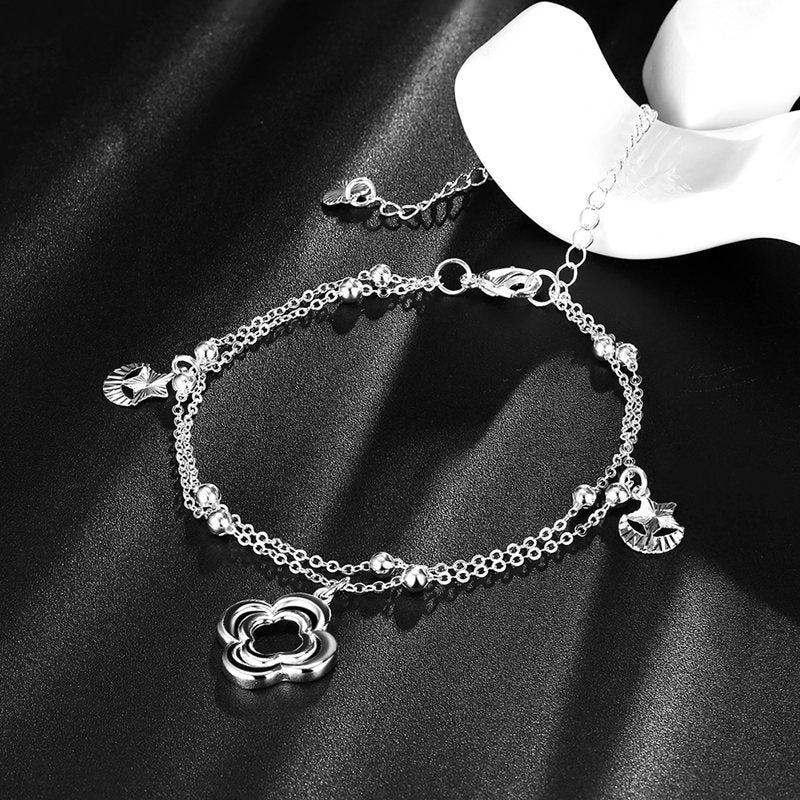 Flower Pendant Silver Plated Anklet Star and Moon Shaped Foot Chain