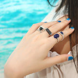 4 Pcs Bohemian Retro White Black Turquoise Geometric Knuckle Rings Set