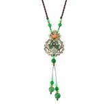 Ethnic Style Necklace Flower Jade Rope Retro Necklace for Women