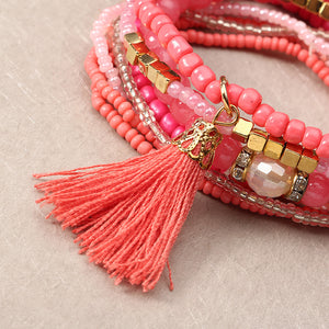 Clothing Accessories Bohemian Multilayer Tassel Pendant Colorful Bead Bracelet Jewelry for Women