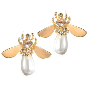 Cute Bees Ear Stud Luxury Gold Plated Gemstone Pearl Earring