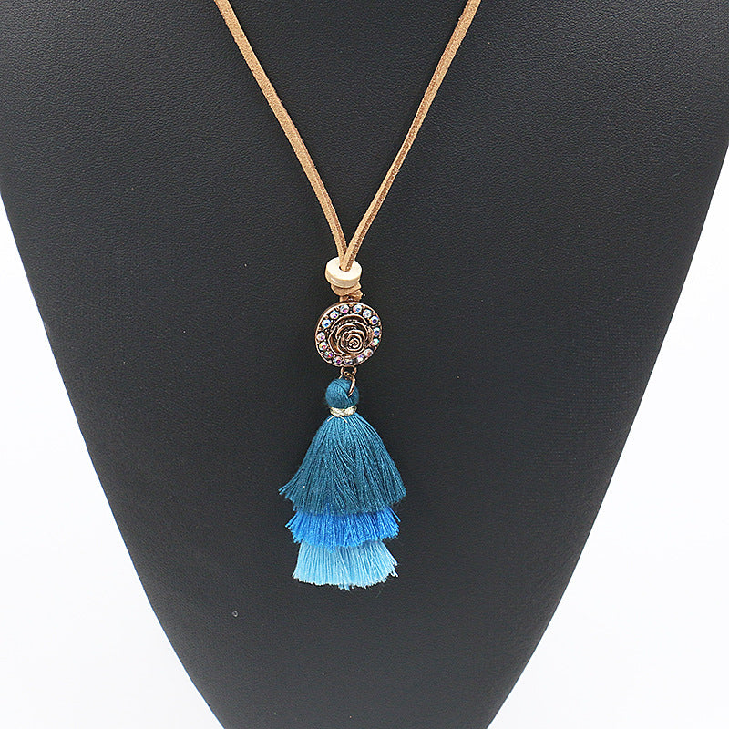 Gradient Colorful Tassels Pendant Ethnic Fashion Necklace for Women