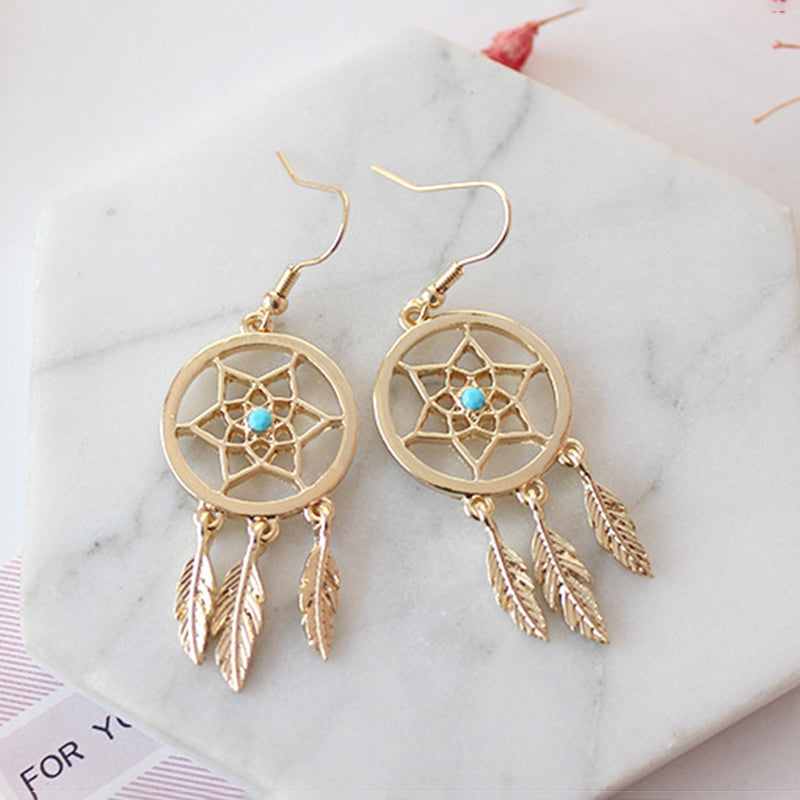 Trendy Feather Charm Earring Gold Leaf Hollow Women Earrings