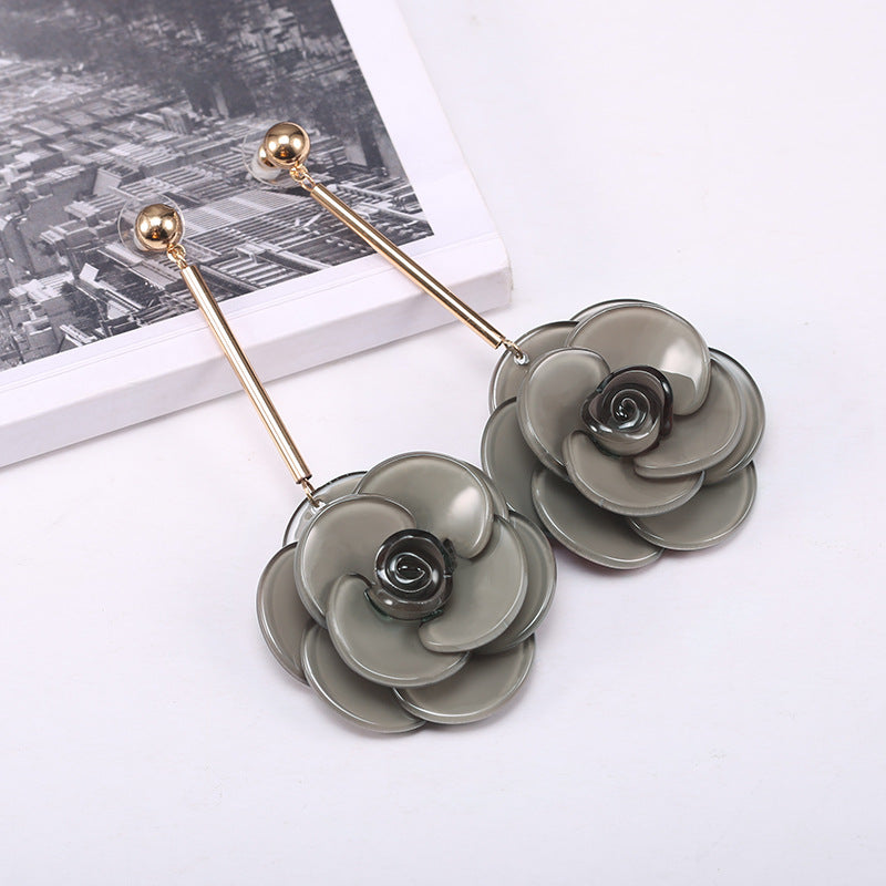 Women's Trendy 4 Colors Acrylic Flower Long Earrings Jewelry