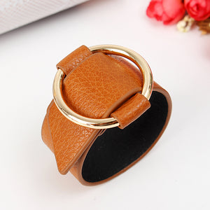 Trendy PU Leather Alloy Circle Bracelet For Women 