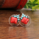 6 Pairs of Turquoise Ear Stud Alloy Rhinestones Earrings Set