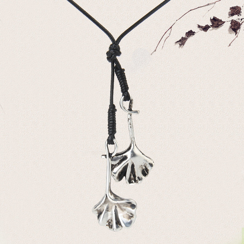 Unisex Ethnic Apricot Leaves Pendant Handmade Long Necklaces