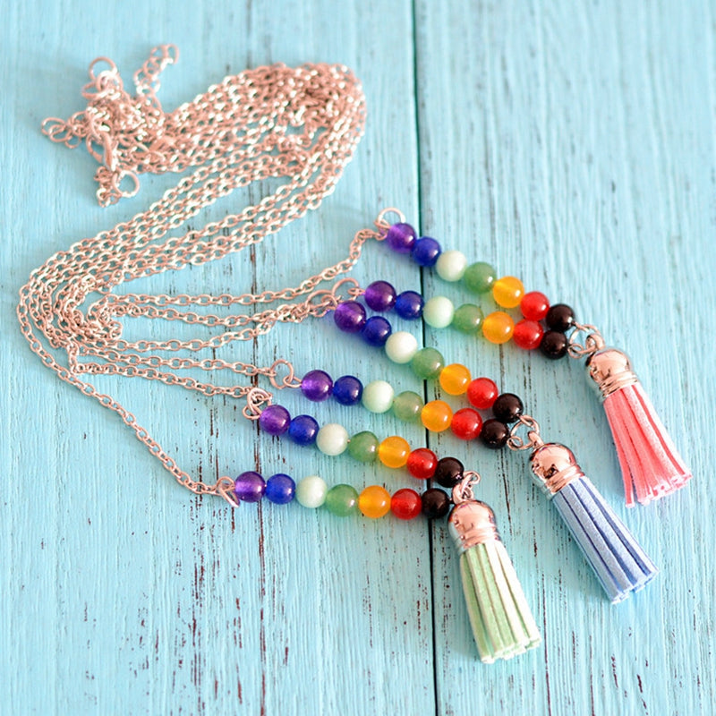 Fashion Natural Stone Colorful Buddha Beads Tassel Necklace