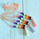 Fashion Natural Stone Colorful Buddha Beads Tassel Necklace