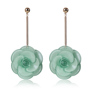 Women's Trendy 4 Colors Acrylic Flower Long Earrings Jewelry