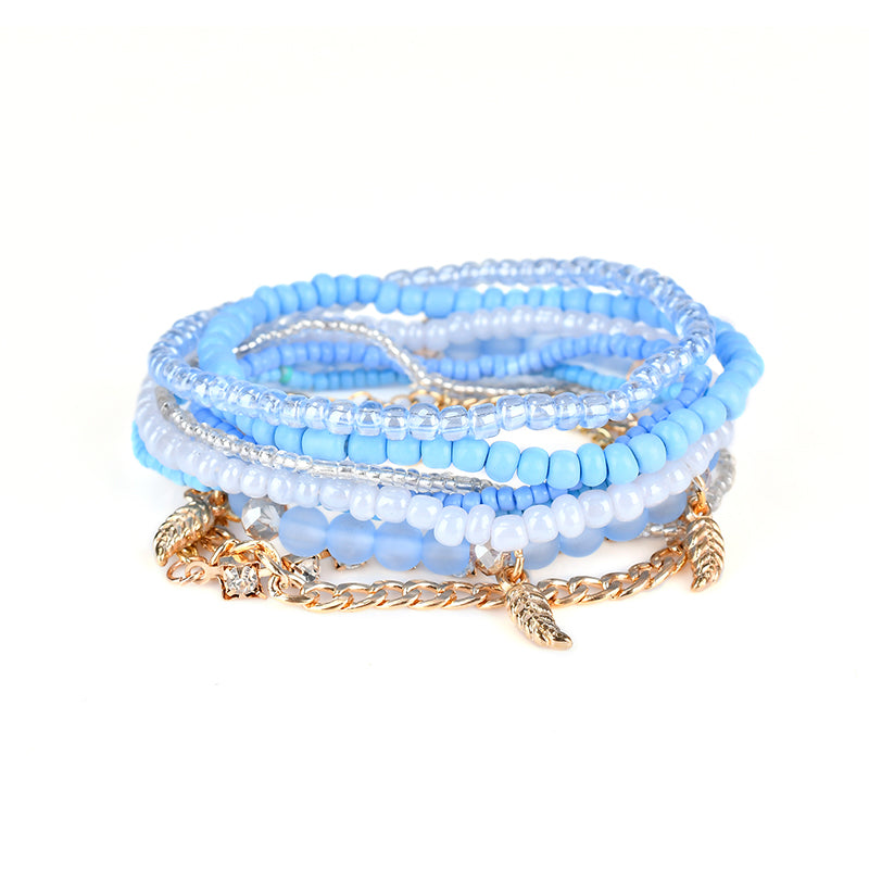 Bohemian Bracelet Leaves Chain Multilayer Beads Bracelets for Women