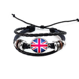 Unisex National Flag Pattern Bracelet Alloy Leather Rope Bracelet for Men Women