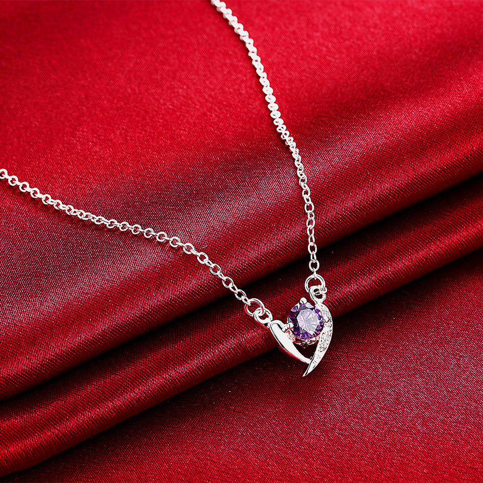 YUEYIN Sweet Heart Shaped Zircon Silver Necklace for Women