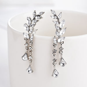 Sweet Leaf Rhinestone Tassel Crytral Earrings for Women