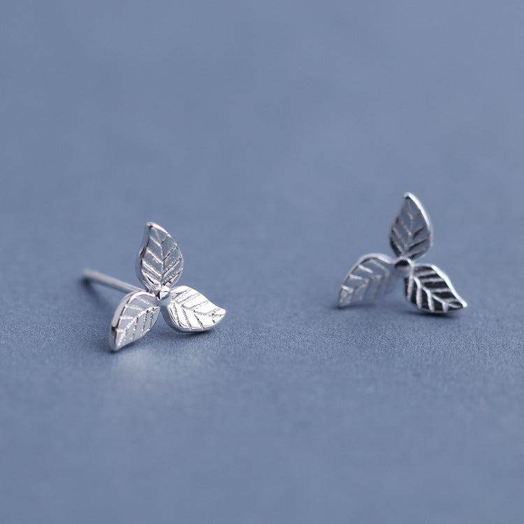 Sweet 925 Sterling Silver Earrings Fashion Leaf Simple