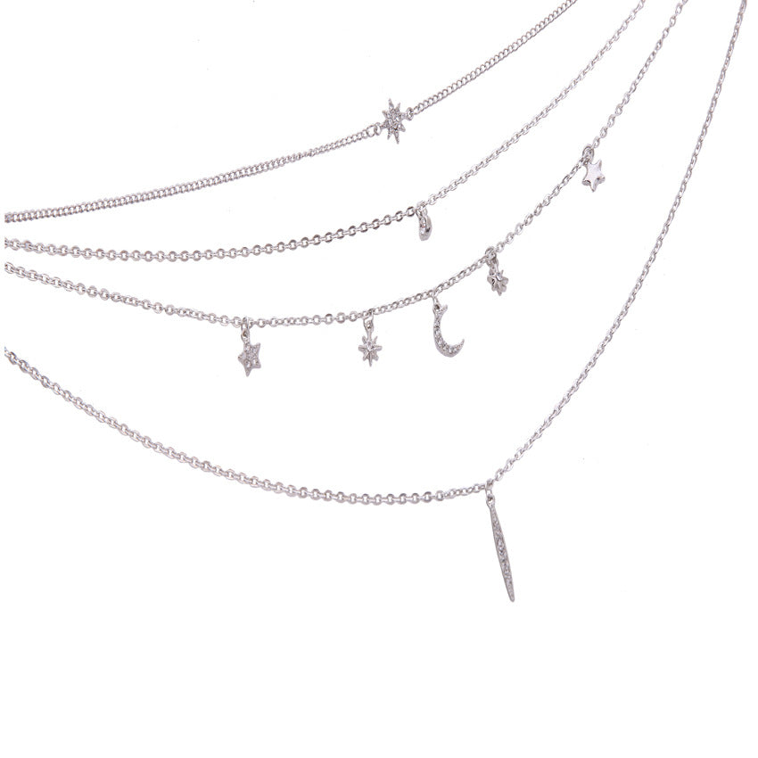 Trendy Multilayer Pendant Necklace Moon Star Bar Chain Charm