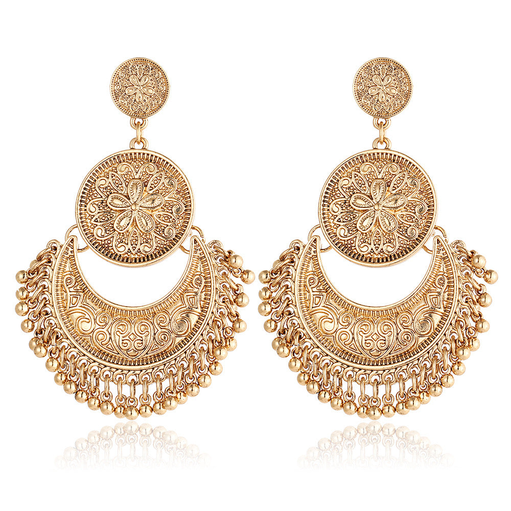 Vintage Ethnic Tassel Flower Moon Drop Dangle Women Earrings