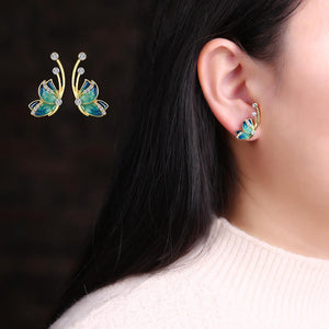 Luxury Butterfly Gold Earring Sweet Ceramic Rhinestones