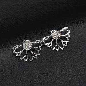 Trendy Rhinestone Earrings Hollow Lotus Double Side Ear Stud