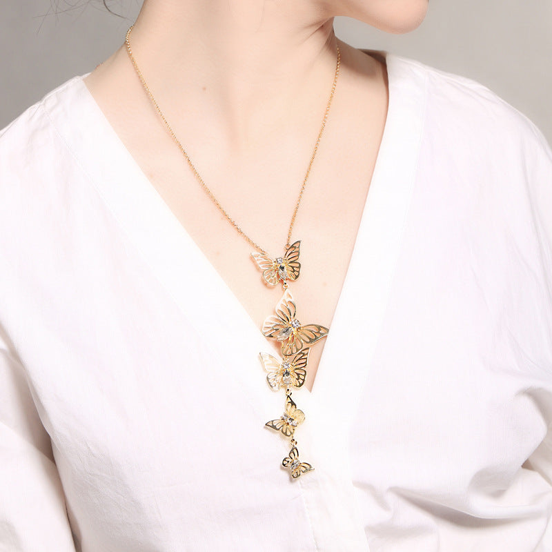 Sweet Butterfly Pendant Necklace Crystal Clothing Accessorie