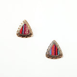 Retro Ethnic Colorful Cloth Triangle Alloy Ear Stud Women Earrings