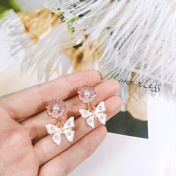 Silver 925 Luxury Women Earring Pink Blossoms Flower