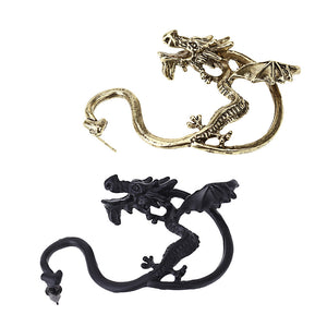 Unisex Statement Punk Dragon Ear Cuff Black Gold Ear Clip