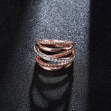 Hollow Out Interlaced Line Stylish Engagement Ring Rose Gold Plated Women Jewelry 