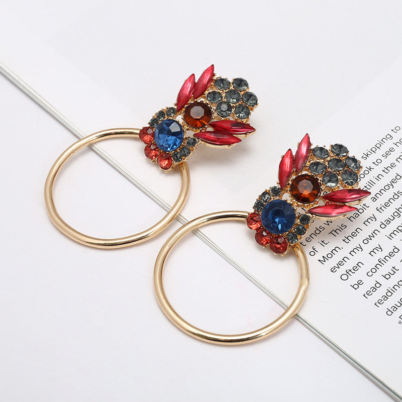 Elegant Colorful Rhinestone Piercing Drop Earrings