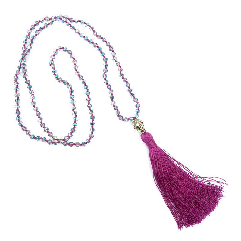 Religionary Buddha's Head Tassel Long Necklace Jewelry