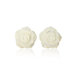 925 Silver Needle Shell Rose Flower Ear Stud Earrings Women Jewelry