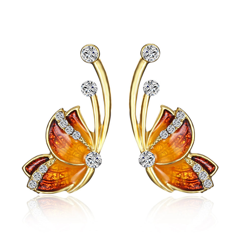 Luxury Butterfly Gold Earring Sweet Ceramic Rhinestones