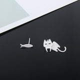 Sweet Fish Cat Earrings 925 Sterling Silver Animal Earring