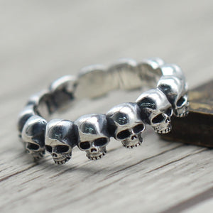 925 Sterling Silver Gothic Skull Skeleton Band Finger Ring