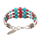 Ethnic Colorful Beads Tibetan Silver Leaf Women Bracelet