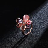 Stylish Pink Flower Opal Crystal Zircon Finger Ring Fine Jewelry for Women Clothing Accessories