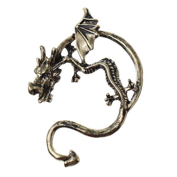 Unisex Statement Punk Dragon Ear Cuff Black Gold Ear Clip