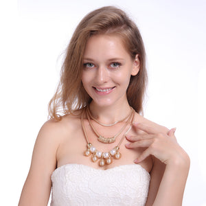 Bohemian Multilayer Gold Artificial Pearl Hollow Ball Unique Style Necklace Party Gift for Women 