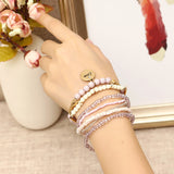 Bohemian Love Print Coin Pendant Beads Multilayer Adjustable Bracelet for Women Clothing Accessories