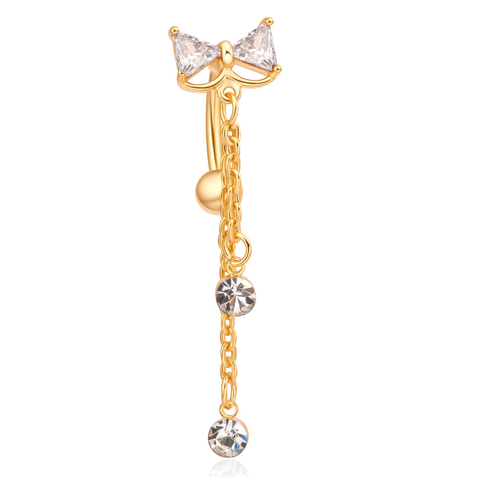 Elegant Bowknot Belly Ring Tassel Rhinestone Navel Belly