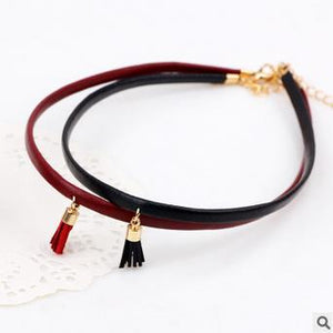 Leather Belt Short Collar Cord Tassel Collar Necklaces 