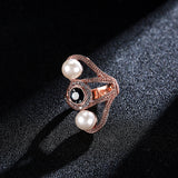 Fashion Pearl Sapphire Zircon Rose Gold Women Ring Engagement Accessories