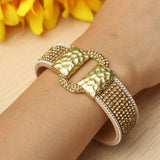 Sparkling Full Rhinestone Wide Belt Buckle Magnetic Leather Bracelets