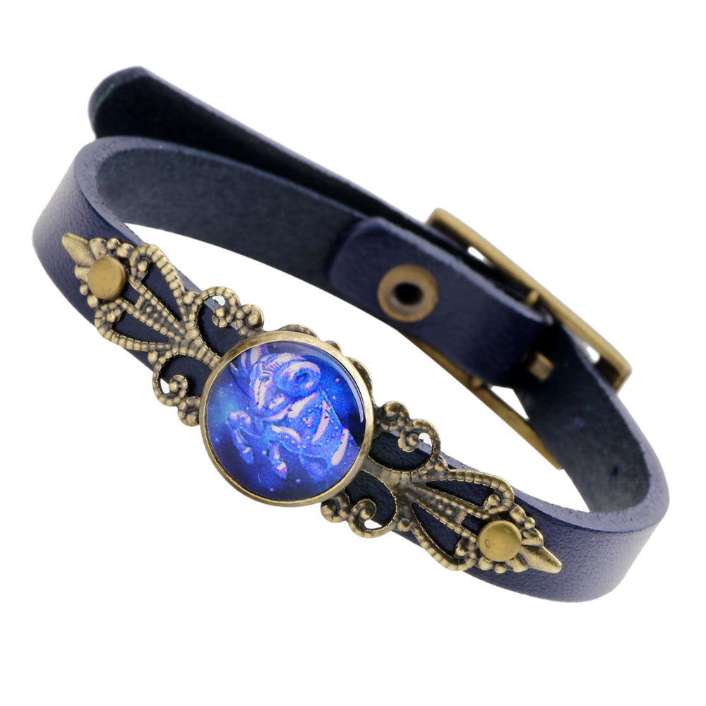 Unisex Twelve Constellations Leather Adjustable Bracelet