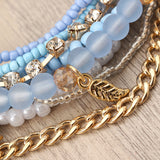 Bohemian Bracelet Leaves Chain Multilayer Beads Bracelets for Women