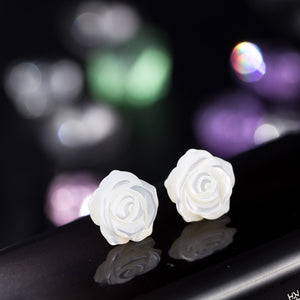 925 Silver Needle Shell Rose Flower Ear Stud Earrings Women Jewelry