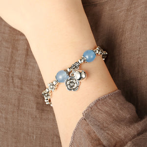 Silver Crystal Rose Simple Pendant Bracelet For Women