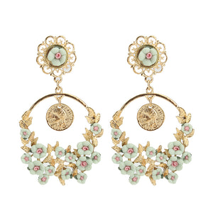 Vintage Flower Exaggerated Ear Drop Women Earrings 