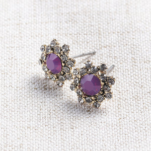 Simple Gemstone Ear Stud Micro Paved Flower Earring Classic